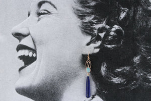 BESPOKE ART NOUVEAU SOLID OPAL & LAPIS LAZULI EARRINGS 9ct GOLD