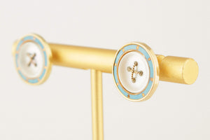 ANTIQUE ENAMEL & MOTHER OF PEARL EARRINGS 18ct GOLD