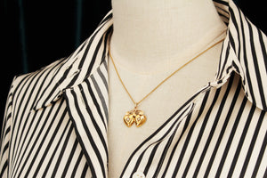 ANTIQUE VICTORIAN c1890 PEARL DOUBLE HEART & IVY PENDANT 18ct GOLD