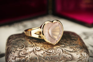 R&V ROSE QUARTZ HEART COCKTAIL RING 9ct YELLOW GOLD