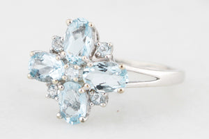 MODERN AQUAMARINE CLUSTER RING 9ct WHITE GOLD