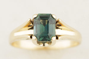 RETRO MID CENTURY TEAL SAPPHIRE RING 9ct GOLD