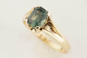 RETRO MID CENTURY TEAL SAPPHIRE RING 9ct GOLD