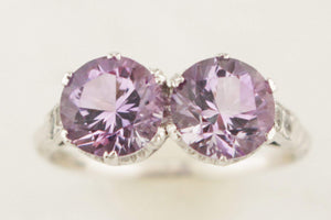 ART DECO c1930 AMETHYST & WHITE SAPPHIRE TOI ET MOI RING 9ct WHITE GOLD