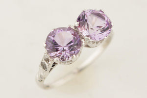 ART DECO c1930 AMETHYST & WHITE SAPPHIRE TOI ET MOI RING 9ct WHITE GOLD