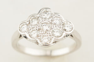 VINTAGE ESTATE 1ct DIAMOND CLUSTER RING 18ct WHITE GOLD