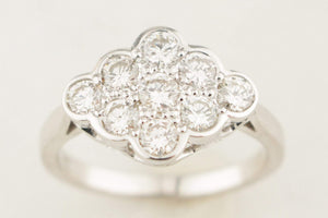 VINTAGE ESTATE 1ct DIAMOND CLUSTER RING 18ct WHITE GOLD