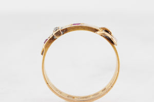 ANTIQUE VICTORIAN 1874 RUBY & DIAMOND BUCKLE RING 15ct GOLD