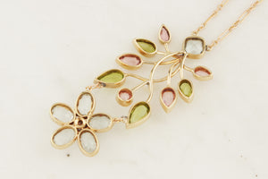 ANTIQUE ART NOUVEAU c1900 MULTI GEM & PEARL NECKLACE 15ct GOLD