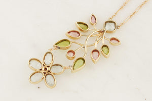 ANTIQUE ART NOUVEAU c1900 MULTI GEM & PEARL NECKLACE 15ct GOLD
