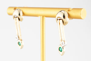 VINTAGE EMERALD & DIAMOND DROP EARRINGS 9ct GOLD