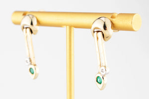 VINTAGE EMERALD & DIAMOND DROP EARRINGS 9ct GOLD