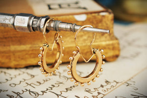 ANTIQUE VICTORIAN 1896 BEAD HOOP EARRINGS 18ct GOLD