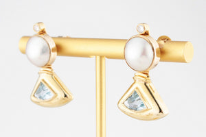 RETRO CONVERTIBLE TOPAZ, DIAMOND & PEARL EARRINGS 9ct GOLD