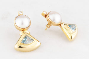 RETRO CONVERTIBLE TOPAZ, DIAMOND & PEARL EARRINGS 9ct GOLD