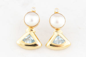RETRO CONVERTIBLE TOPAZ, DIAMOND & PEARL EARRINGS 9ct GOLD