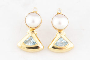 RETRO CONVERTIBLE TOPAZ, DIAMOND & PEARL EARRINGS 9ct GOLD