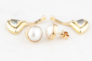 RETRO CONVERTIBLE TOPAZ, DIAMOND & PEARL EARRINGS 9ct GOLD