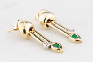 VINTAGE EMERALD & DIAMOND DROP EARRINGS 9ct GOLD