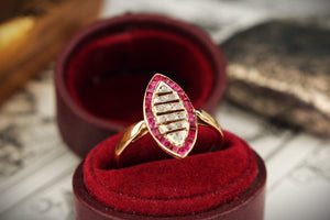 ANTIQUE ART DECO c1920 RUBY & DIAMOND RING 18ct GOLD