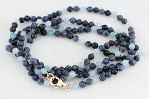 BESPOKE AQUAMARINE & SAPPHIRE NECKLACE 9ct GOLD