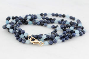BESPOKE AQUAMARINE & SAPPHIRE NECKLACE 9ct GOLD