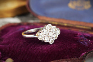 VINTAGE ESTATE 1ct DIAMOND CLUSTER RING 18ct WHITE GOLD