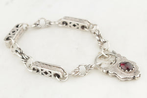 ANTIQUE VICTORIAN c1850 GARNET & STERLING SILVER BRACELET