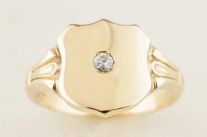 CUSTOM R&V OEC DIAMOND SHIELD SIGNET RING 9ct GOLD