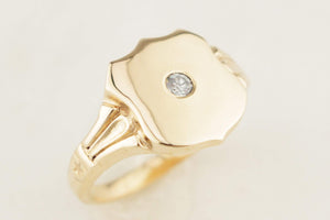 CUSTOM R&V OEC DIAMOND SHIELD SIGNET RING 9ct GOLD