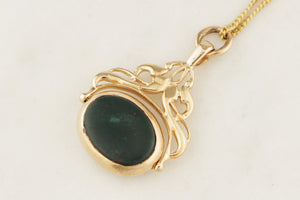 VINTAGE ANTIQUE STYLE BLOODSTONE & CARNELIAN FOB SPINNER 9ct GOLD