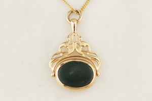 VINTAGE ANTIQUE STYLE BLOODSTONE & CARNELIAN FOB SPINNER 9ct GOLD