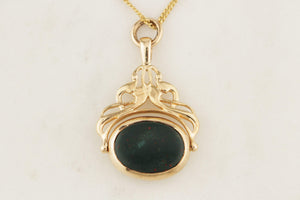 VINTAGE ANTIQUE STYLE BLOODSTONE & CARNELIAN FOB SPINNER 9ct GOLD