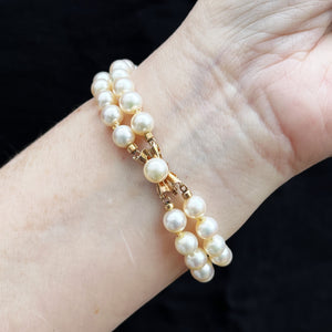 VINTAGE DOUBLE STRAND AKOYA PEARL BRACELET 14ct GOLD