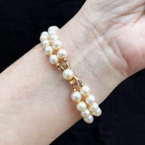 VINTAGE DOUBLE STRAND AKOYA PEARL BRACELET 14ct GOLD
