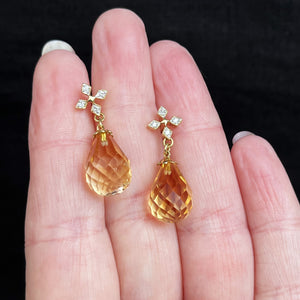 VINTAGE CITRINE & DIAMOND DROP EARRINGS IN 18ct GOLD