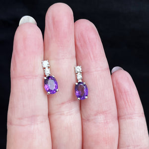 VINTAGE AMETHYST & DIAMOND EARRINGS IN 18ct WHITE GOLD