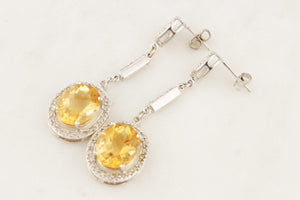 MODERN CITRINE & DIAMOND EARRINGS 14ct GOLD
