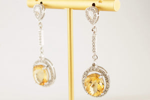 MODERN CITRINE & DIAMOND EARRINGS 14ct GOLD