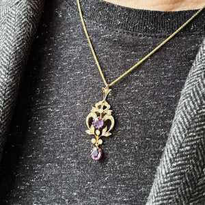 ANTIQUE AUSTRALIAN AMETHYST & SEED PEARL PENDANT 9ct GOLD