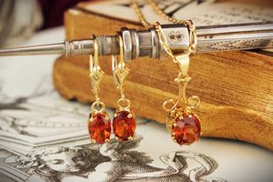 VINTAGE ITALIAN CITRINE PENDANT & EARRINGS 18ct GOLD