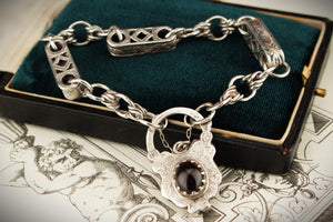 ANTIQUE VICTORIAN c1850 GARNET & STERLING SILVER BRACELET