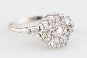 ANTIQUE c1920’S ART DECO 1.0ct DIAMOND DAISY RING 18ct WHITE GOLD