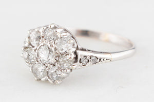 ANTIQUE c1920’S ART DECO 1.0ct DIAMOND DAISY RING 18ct WHITE GOLD