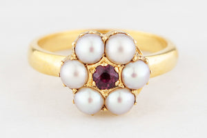 ANTIQUE RUBY & PEARL RING 18 & 14ct YELLOW GOLD