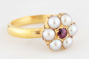 ANTIQUE RUBY & PEARL RING 18 & 14ct YELLOW GOLD