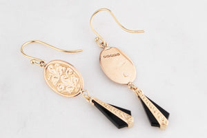 ANTIQUE EDWARDIAN ONYX DROP EARRINGS 9ct GOLD