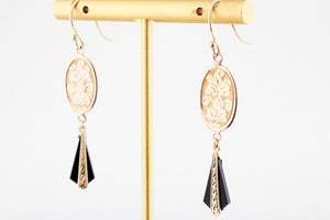 ANTIQUE EDWARDIAN ONYX DROP EARRINGS 9ct GOLD