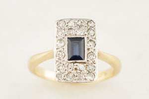 ANTIQUE ART DECO c1920 SAPPHIRE & DIAMOND RING 18ct GOLD & PLATINUM