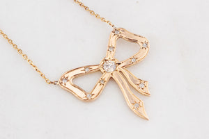 ANTIQUE DIAMOND BOW NECKLACE 9ct GOLD